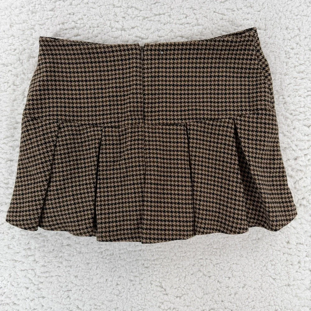 Guess‎ Skirt Womens Large Brown Houndstooth Pleated Mini Knit Lined Zip Stretch